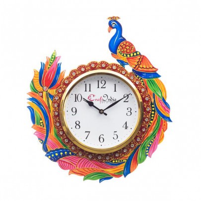 Peacock Analog Wall Clock (Red & Green, With Glass)