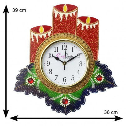 Floral Candle Design Handcrafted Wooden Wall Clock