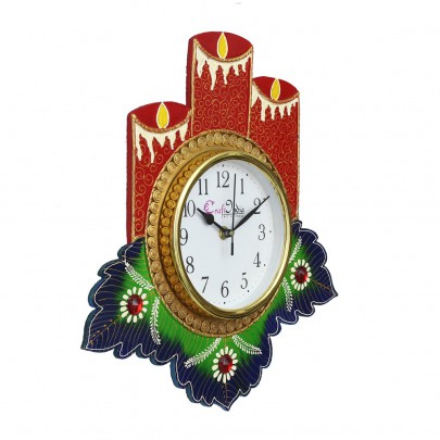 Floral Candle Design Handcrafted Wooden Wall Clock